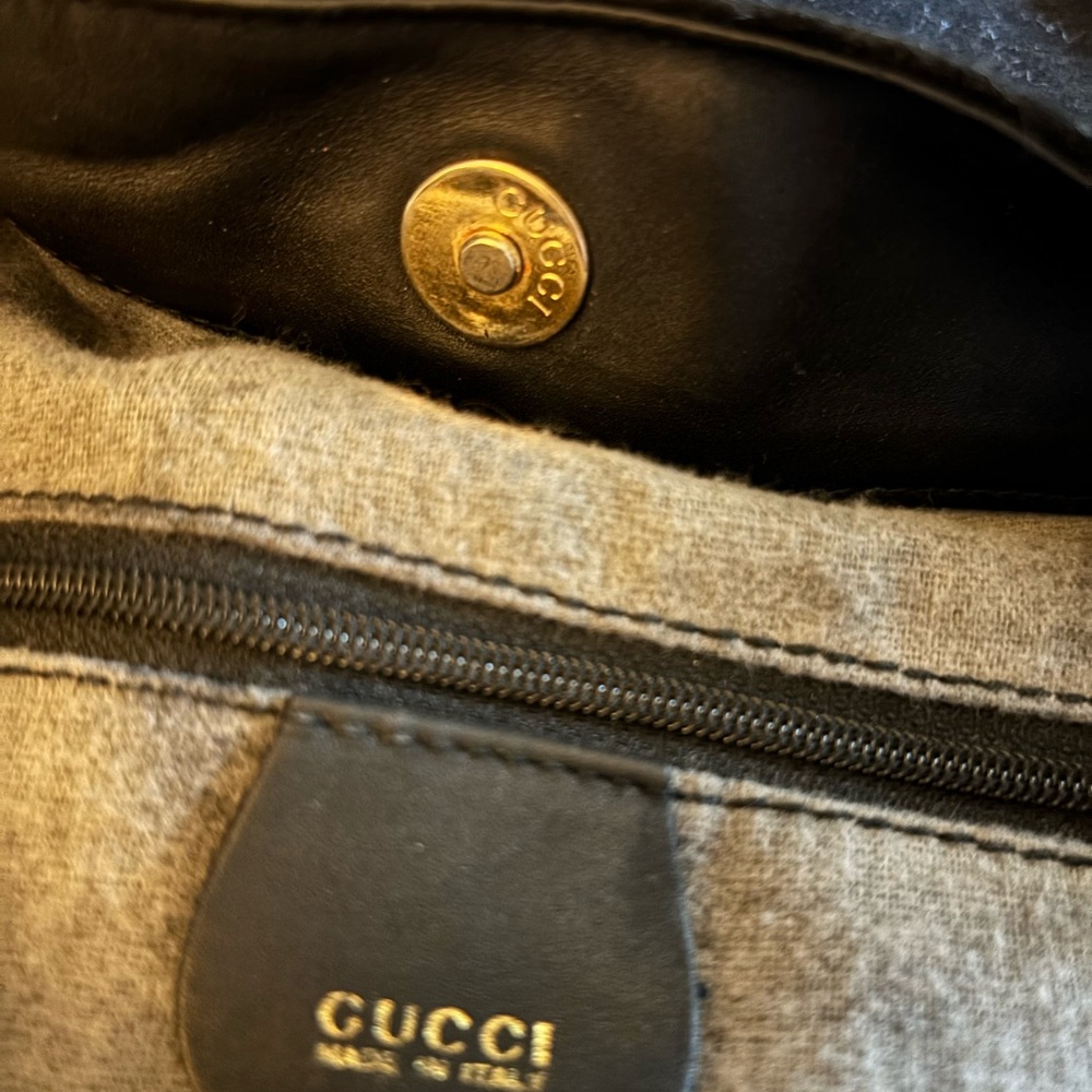 GUCCI | Bamboo Vintage Black Suede and Leather Top Handle Hobo Bag w Dust Bag - Picture 5 of 7